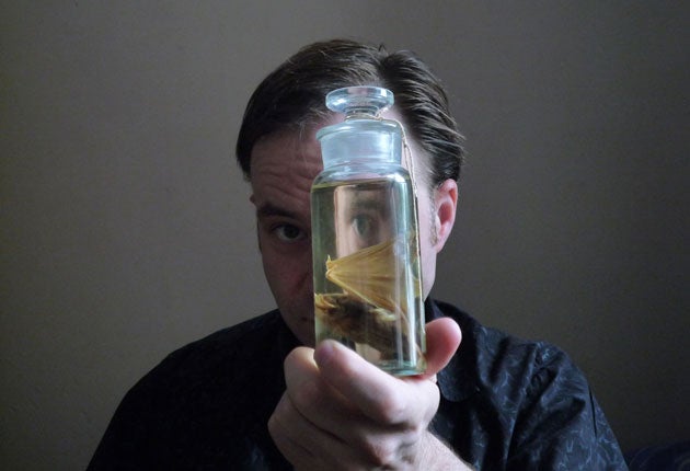 Dylan Owen of London, who works in film visual effects, attaches sentimental value to a bat preserved in formaldehyde