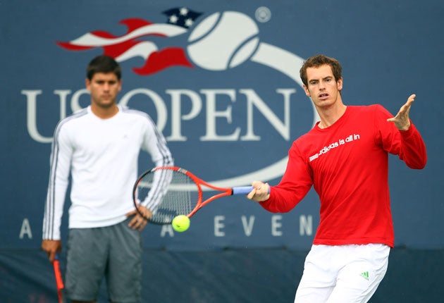 Andy Murray practices in New York ahead of the start of the US Open