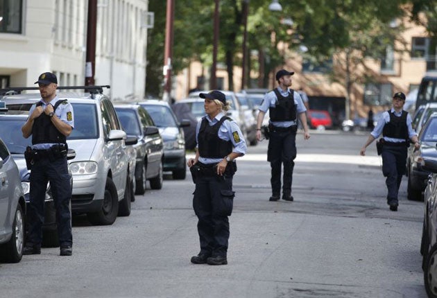 Police guard the mosque in the Danish capital Copenhagen