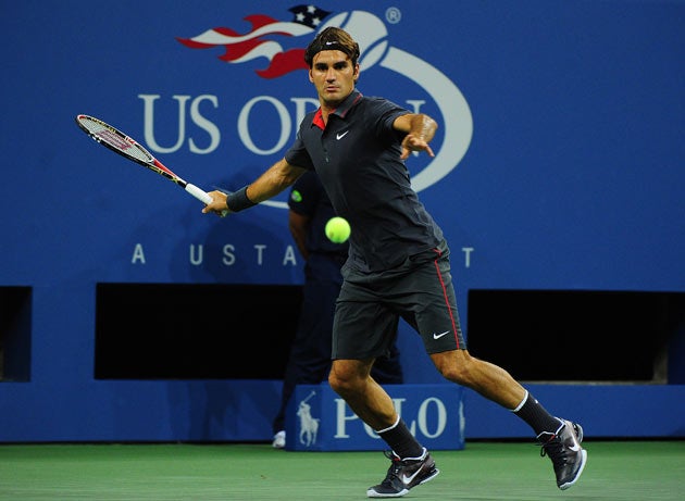 Roger Federer equals Andre Agassi record with victory | The Independent |  The Independent