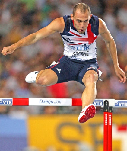 Britain's Dai Greene impressed in winning his 400m hurdles semi-final yesterday