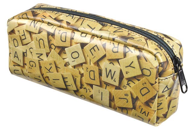 SCRABBLE PENCIL CASE:<br/> Wordy types will love this faux-leather case which is decorated with a montage of scrabble pieces and is roomy enough for all those pens, pencils, rulers and rubbers. <br/> £7.95, wildandwolf.com