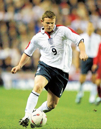 England's Wayne Rooney in action against Turkey at the Stadium of Light in 2003