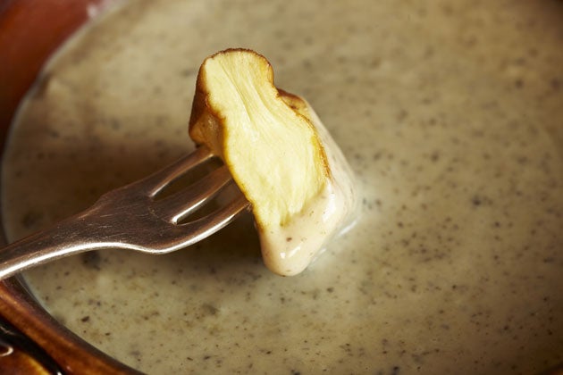 Use a selection of mushrooms to dip into mushroom fondue