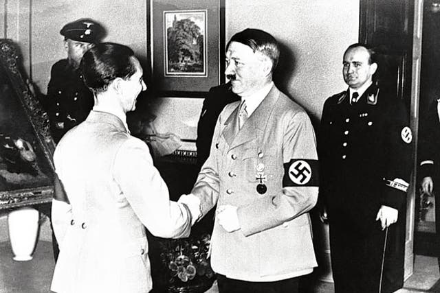 Goebbels and Hitler on the propaganda minister's birthday in Berlin on October 29, 1937
