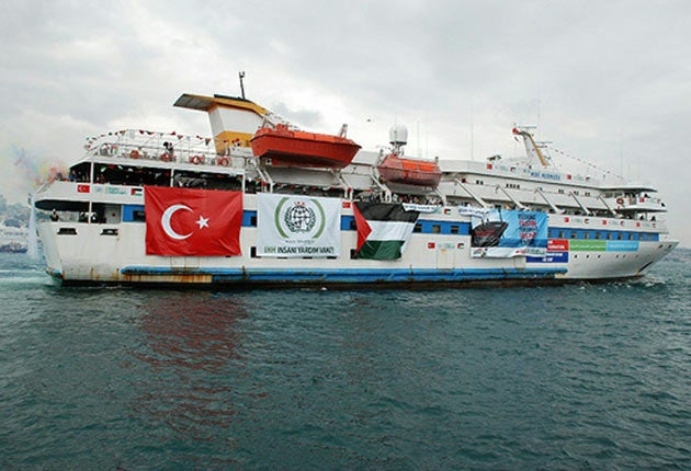 The Mavi Marmara taking part in the Freedom Flotilla to break the Gaza blockade