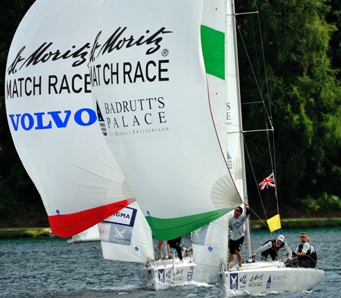 Ian Williams' Team GAC Pindar (right) tops the table at St. Moritz in the World Match Race Tour