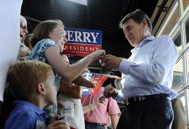 Rick Perry in Austin, Texas. It is alleged that donors have benefited from tax breaks, grants and contracts