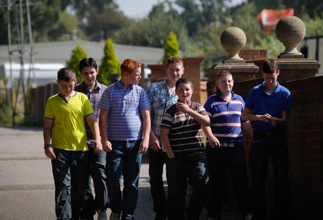 Children at Dale Farm yesterday