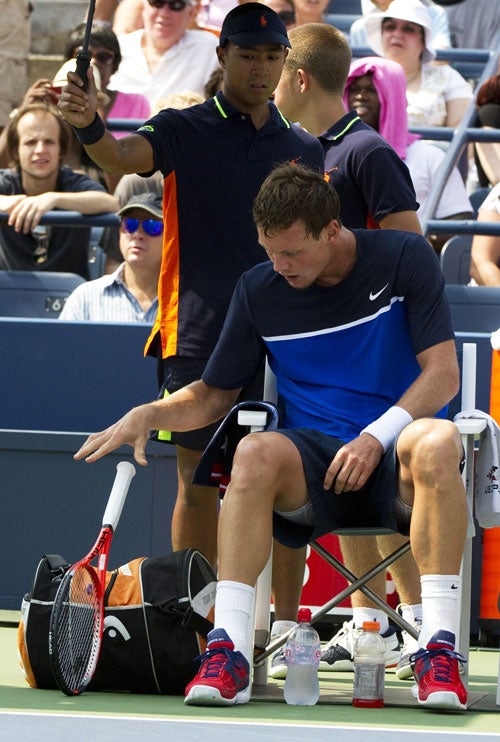Tomas Berdych's frustration is clear after his withdrawal against Janko Tipsarevic in New York yesterday