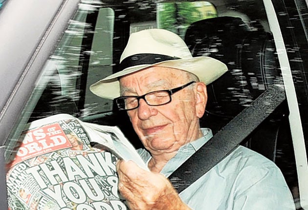 Rupert Murdoch leaves Wapping after the final News of the World is printed