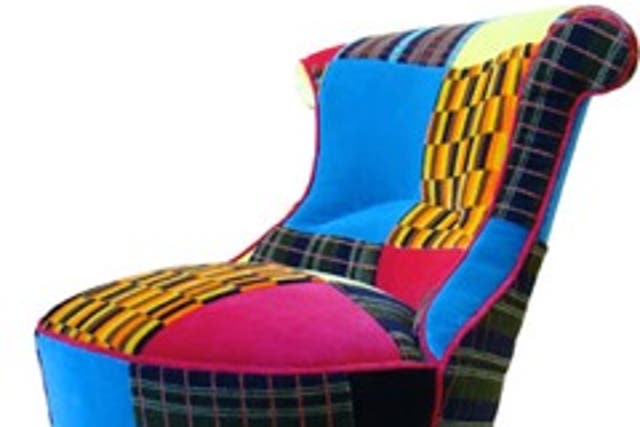 Commuter seating: Patchwork sofa by Squint Ltd using seating fabric from the Underground