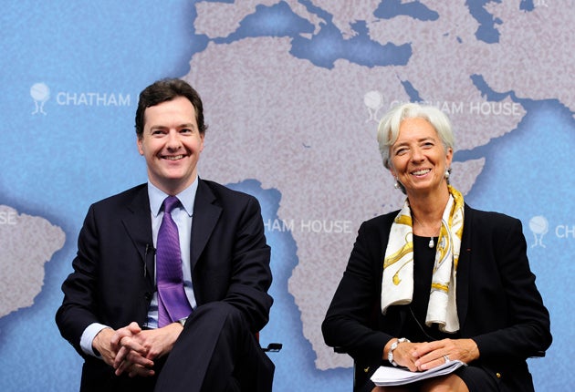 George Osborne and IMF boss Christine Lagarde at Chatham House yesterday