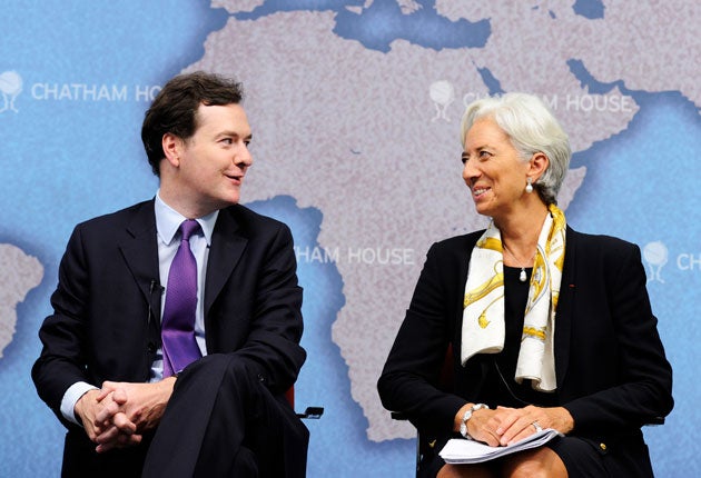 The Chancellor received only limited support for his deficit reduction plan from Christine Lagarde, head of the IMF