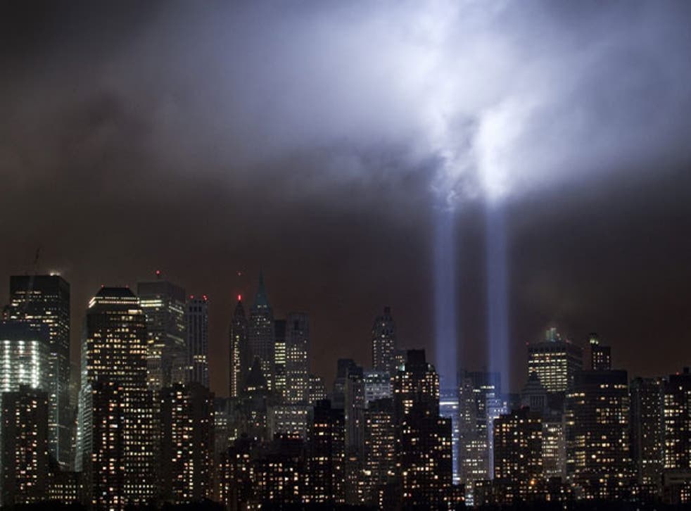 The Tribute Light where the World Trade Center stood