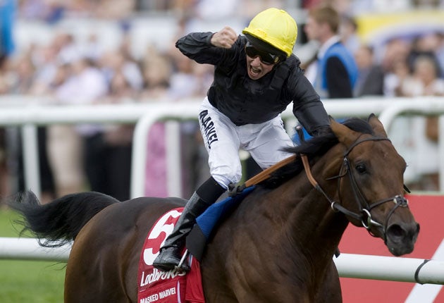 Masked Marvel wins the St Leger at Doncaster yesterday