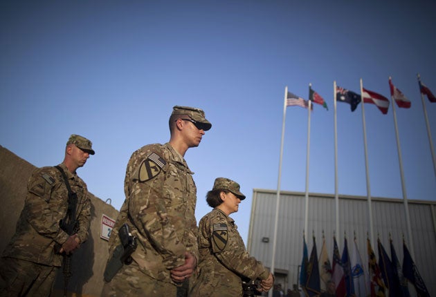Afghanistan: US soldiers at a ceremony at their Bagram airbase