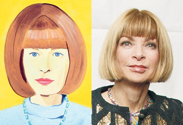 Alex Katz's portrait marks the first time Anna Wintour, above right, has posed