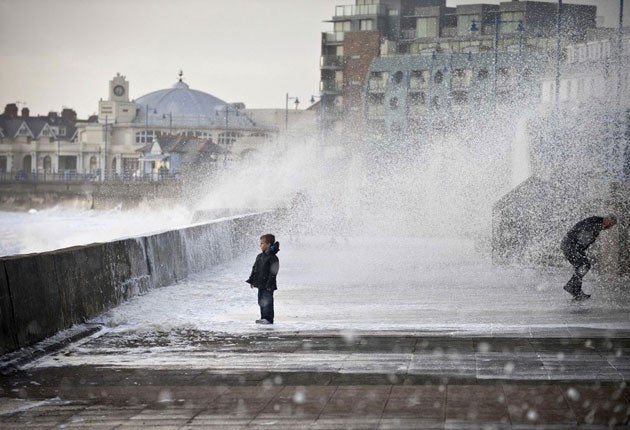 Stormy seas at Porthcawl: The Met Office said that winds of up to 80mph are predicted in some areas.