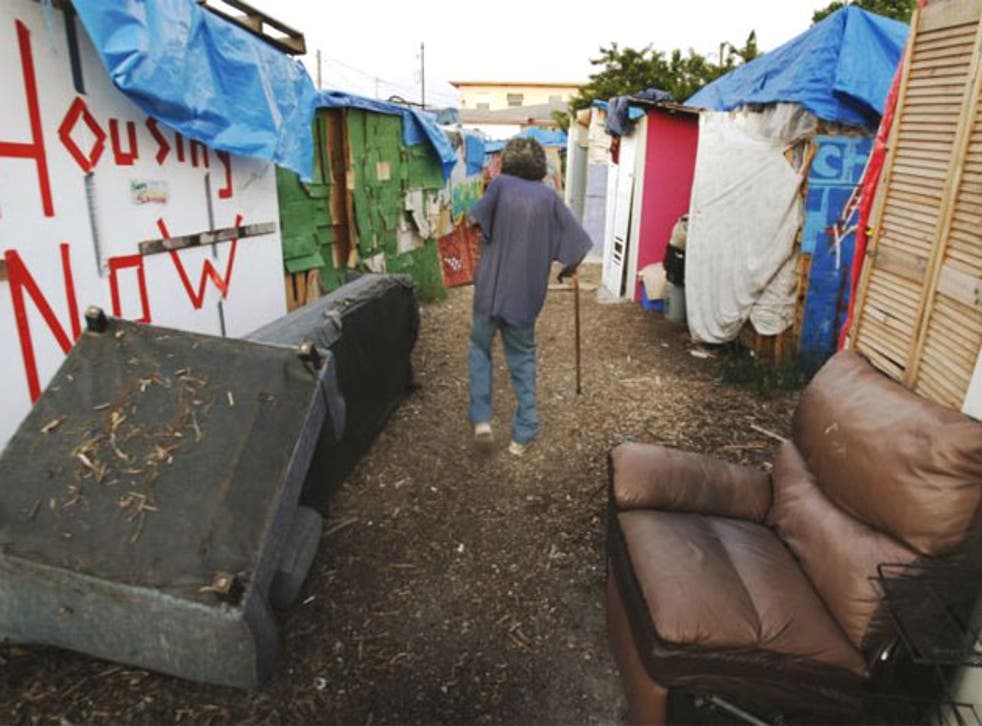 A shantytown in Miami. The figures will dent optimism about a US economic recovery since 2008
