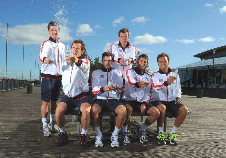Andy Murray poses with his Davis Cup team-mates ahead of the tie with Hungary