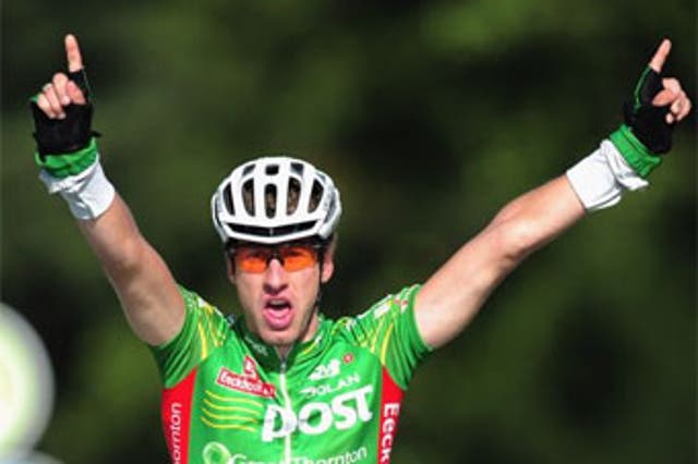 Winning feeling: Gediminas Bagdonas crosses the line at Sandringham