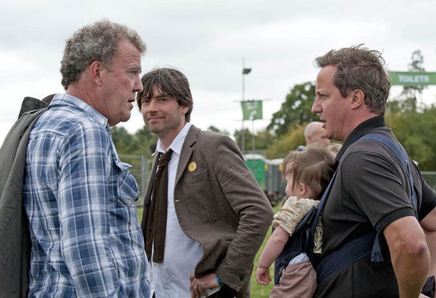 Bassist and cheese-maker Alex James has completed his journey from regular at the Groucho to pillar of the Chipping Norton set, as this image demonstrates. James is seen consorting with David Cameron and Jeremy Clarkson (and Cameron's baby, Florence) at H