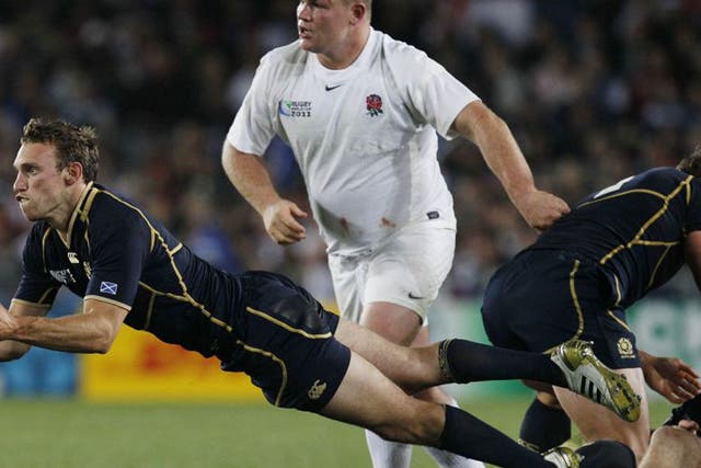 <b> ENGLAND </b><br/>   <b> Matt Stevens: </b> The Saracens prop struggled in the first-half, as the Scottish front row put the squeeze on England. But responded well in the second half, helping turn around the set-piece in England's favour and showing decent intensity in the loose. Still worrisome for Martin Johnson. 5