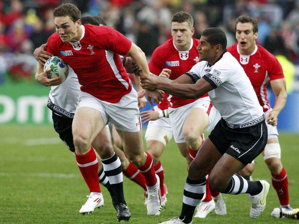 <b>WALES</b><br/> <b>Gethin Jenkins: </b>The loose-headdid wonderfully well to steal a turn over when Fiji looked set to drive over in the second half. Shortly after, Jenkins' kick forwardwas collected byLeigh Halfpenny to touch down.Formidable in defence and helped to ensure Wales nilled Fiji. 8