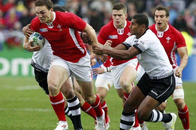<b>WALES</b><br/> <b>Gethin Jenkins: </b>The loose-headdid wonderfully well to steal a turn over when Fiji looked set to drive over in the second half. Shortly after, Jenkins' kick forwardwas collected byLeigh Halfpenny to touch down.Formidable in defence and helped to ensure Wales nilled Fiji. 8