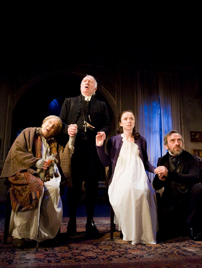 The Veil , written and directed by Conor McPherson. With Ursula Jones as Grandie,Jim Norton as The Reverend Berkeley,Emily Taaffe as Hannah Lambroke,Adrian Schiller as Charles Audelle. Opens at The Lyttelton Theatre at  The Royal National Theatre on 4/10/11 . CREDIT Geraint Lewis