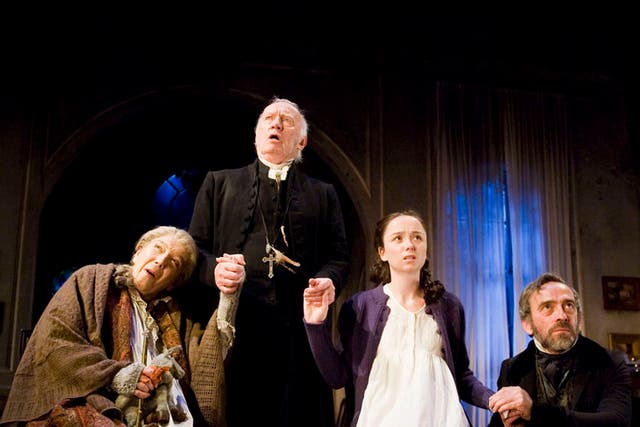 The Veil , written and directed by Conor McPherson. With Ursula Jones as Grandie,Jim Norton as The Reverend Berkeley,Emily Taaffe as Hannah Lambroke,Adrian Schiller as Charles Audelle. Opens at The Lyttelton Theatre at  The Royal National Theatre on 4/10/11 . CREDIT Geraint Lewis