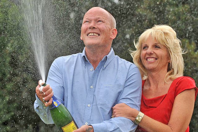 Dave and Angela Dawes celebrate their win