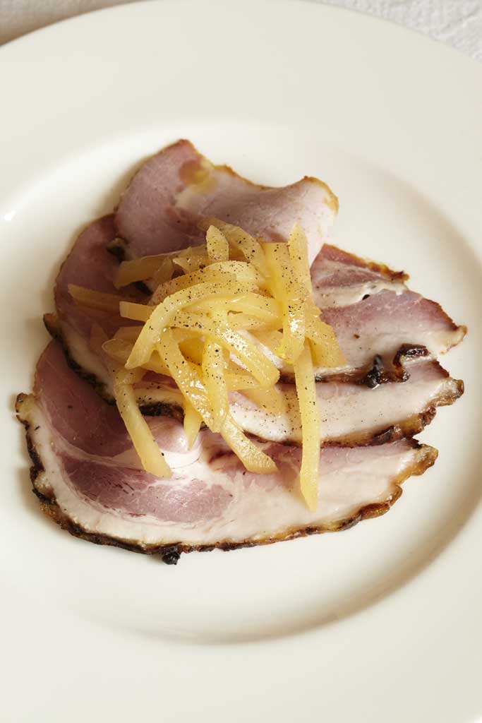 Honey roast bacon with quince makes a great starter