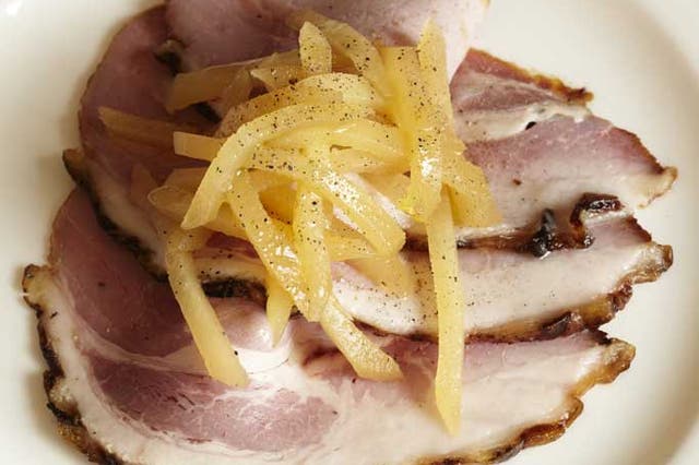 Honey roast bacon with quince makes a great starter