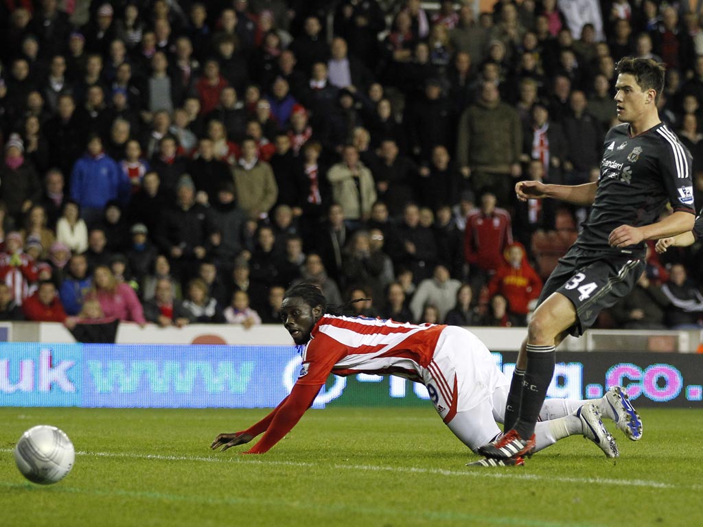 <b>Stoke 1-2 Liverpool</b><br/> Stoke took the lead at the Britannia Stadium thanks to a low header from Kenwyne Jones.