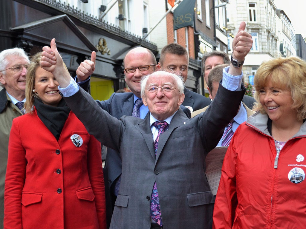 Higgins campaigning in the 2011 Irish presidential election