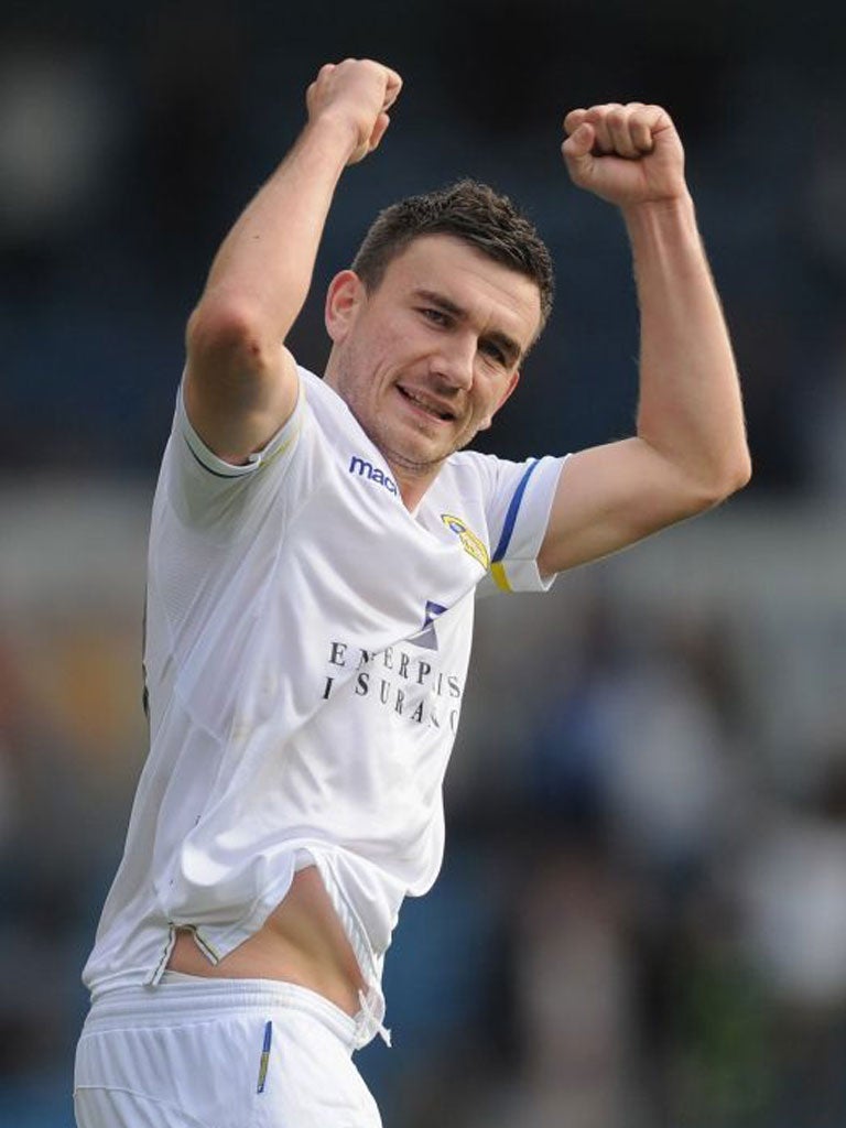 Leeds' Robert Snodgrass celebrates scoring against Cardiff yesterday
