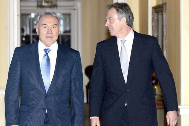 Tony Blair with Kazakhstan President Nursultan Nazarbayev in Downing Street in 2006