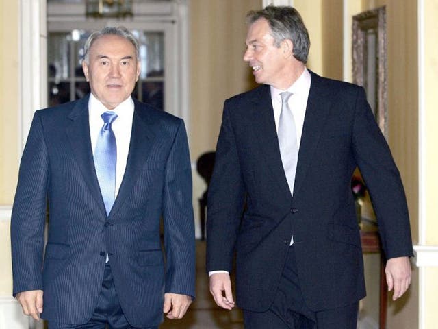 Tony Blair with Kazakhstan President Nursultan Nazarbayev in Downing Street in 2006