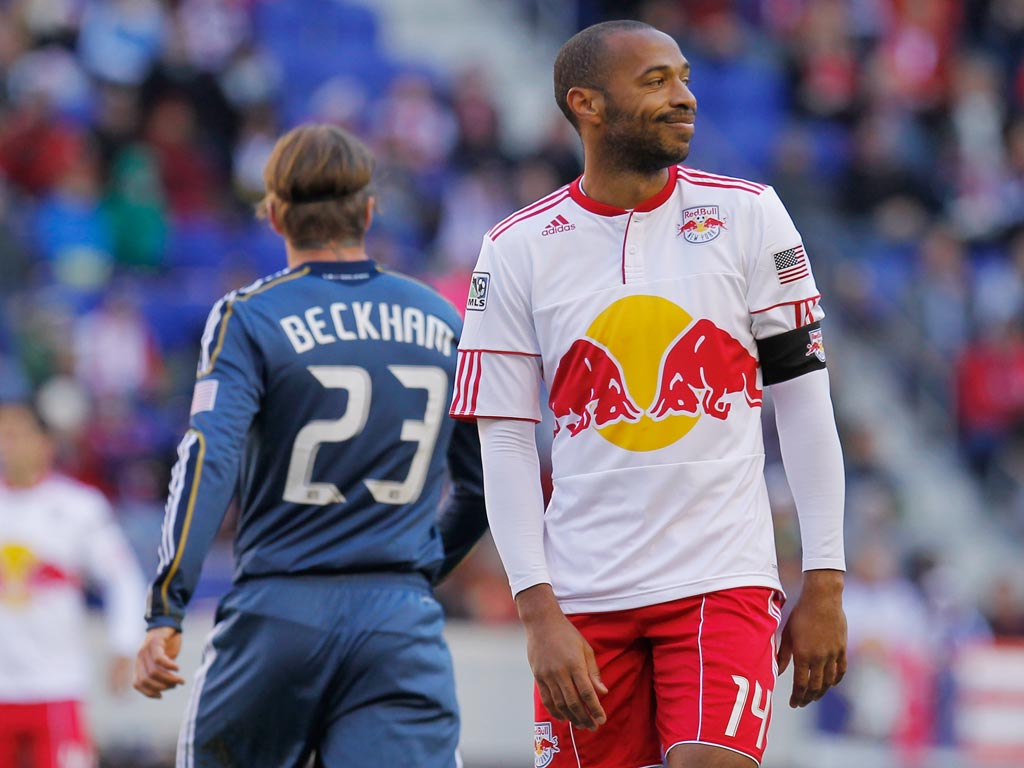 Thierry Henry of the New York Red Bulls and David Beckham of the