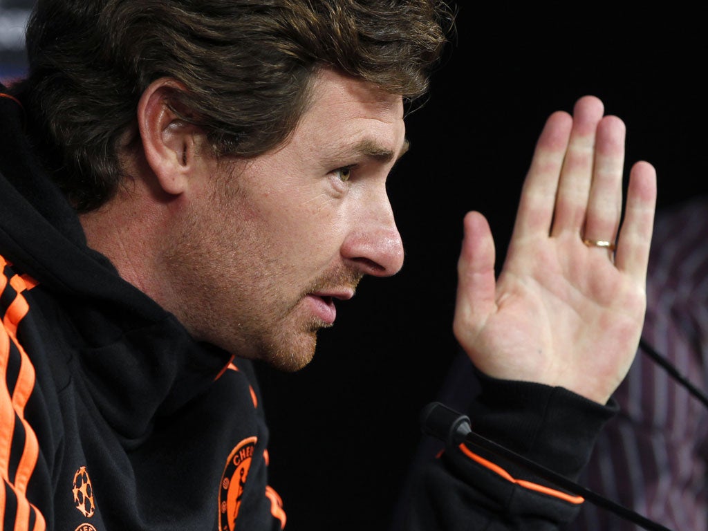 Andre Villas-Boas gestures during a Chelsea press conference in Genk last night