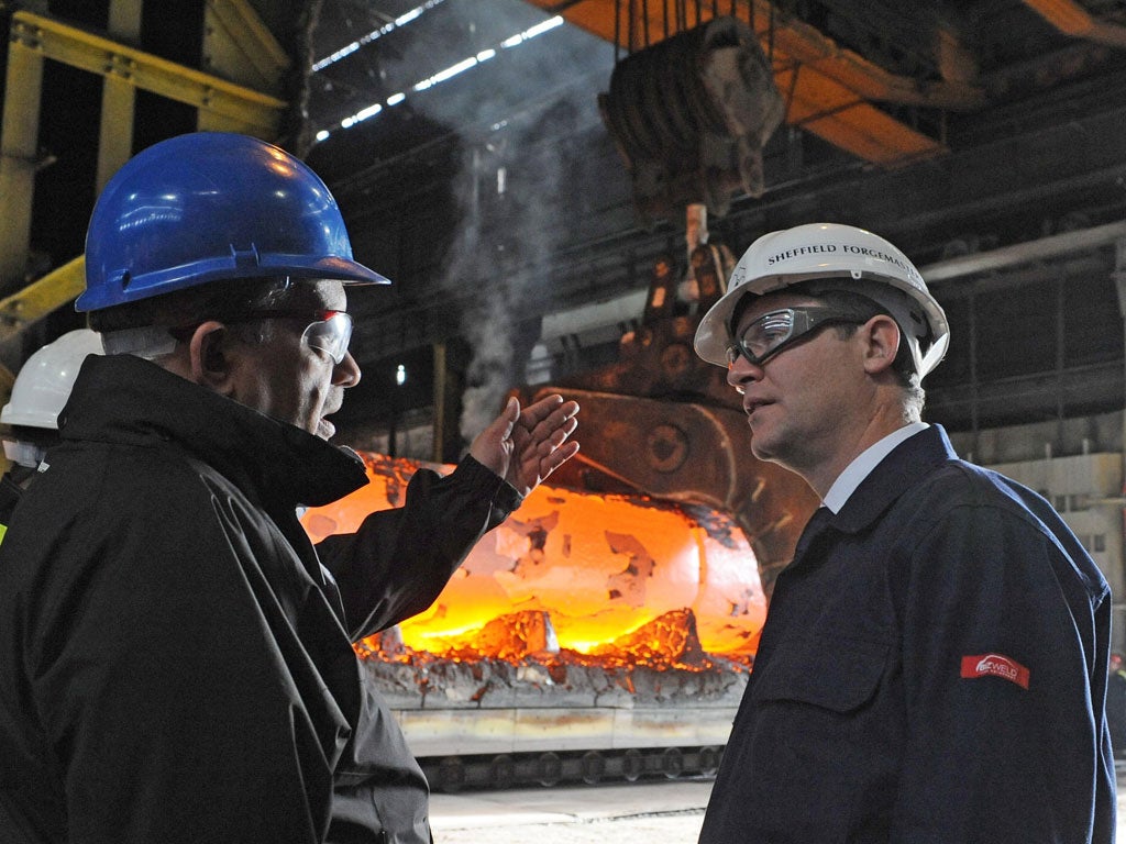 Deputy Prime Minister Nick Clegg talks to workers at the Sheffield Forgemasters Plant