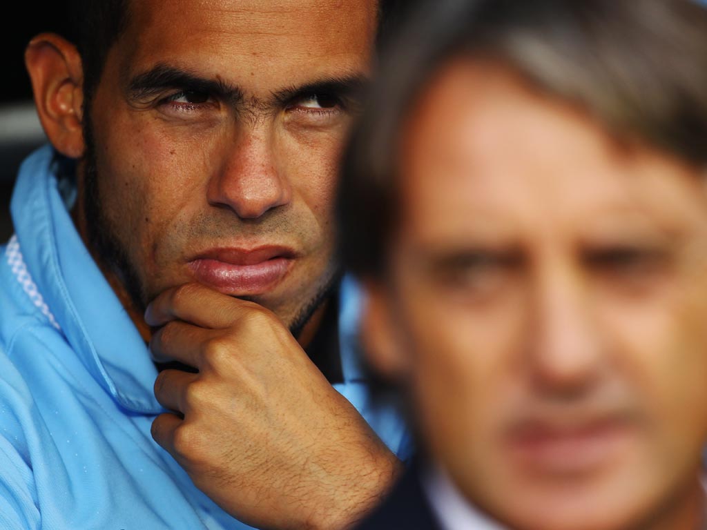 Carlos Tevez v Roberto Mancini In a Champions League match against Bayern Munich there was much heated debate on the Manchester City bench. Afterwards, City manager Mancini claimed Tevez had refused to come on as a substitute. Tevez denies the claims an