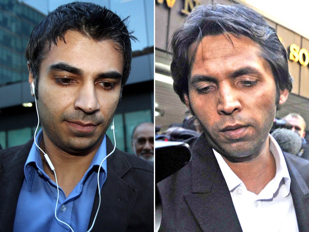 Salman Butt and Mohammad Asif leave court after being found guilty yesterday