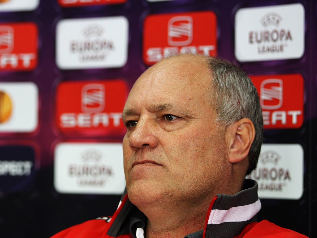 Fulham manager Martin Jol faces the media yesterday