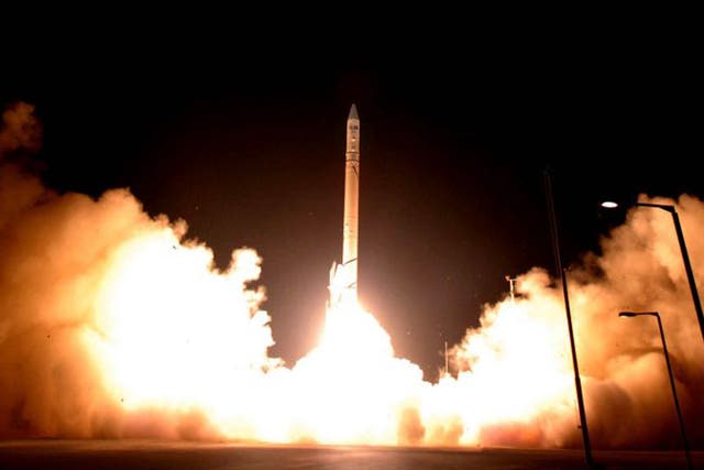A rocket carrying a satellite used to keep track of Iran’s nuclear programmes is launched from the Palmachim airbase, near Tel Aviv