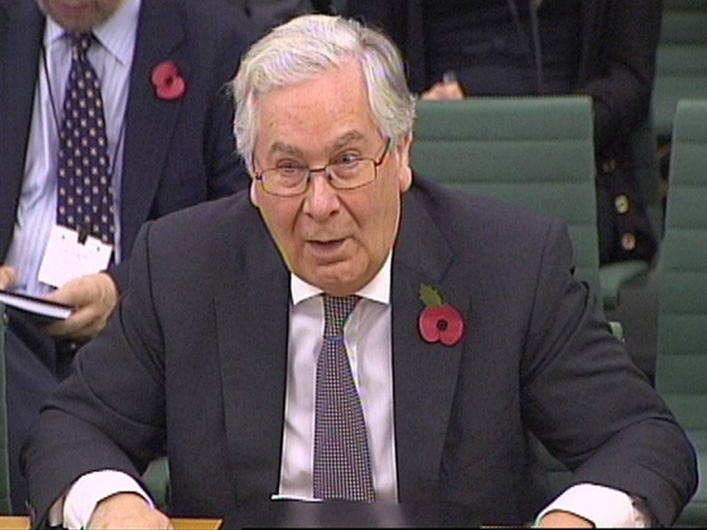 A bemused looking Mervyn King gives evidence in the House of Commons yesterday