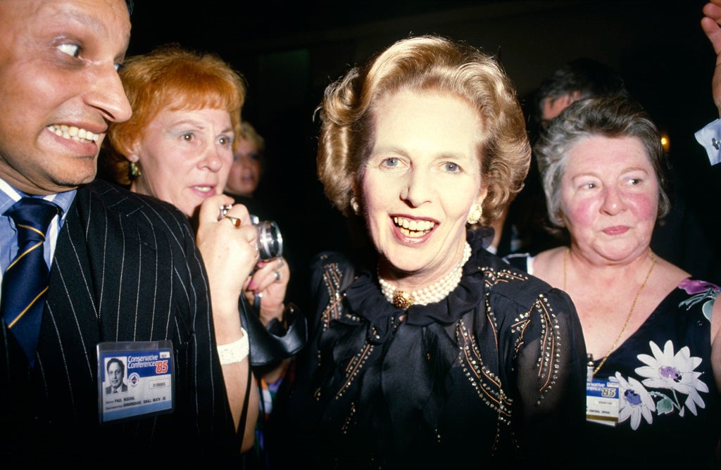 Prime Minister Margaret Thatcher and admirers at Conservative Party Conference. From The Pleasure Principle, 1989