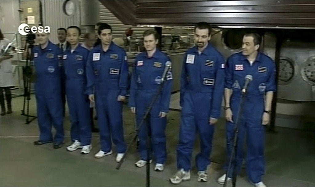 The Mars500 experiment crew members in Moscow today